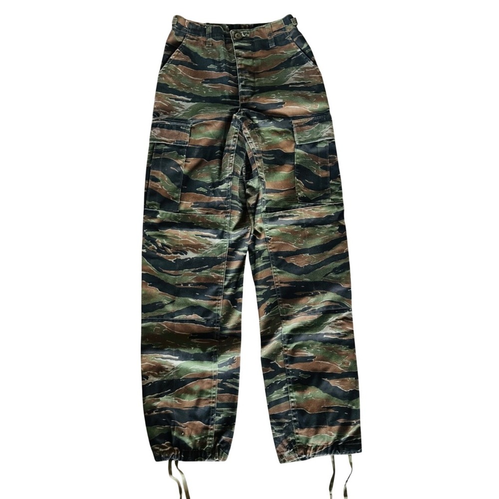 Vintage Military Tiger Camouflage Cargo‎ Pant XS Utility Button Fly Cinch Hem